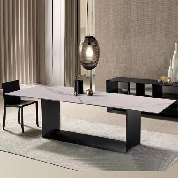 Rectangle Visual Modern Ceramic Marble Metal Dining Table  For 8