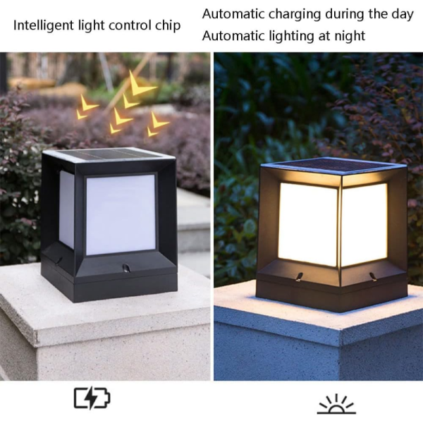 Smart Quad-Color Dimming Solar Pillar Light Outdoor Waterproof Villa Garden Solar Garden Fence Landscape Light