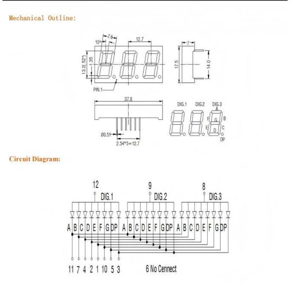0.52 Inch 3 digit LED Seven Segment Display