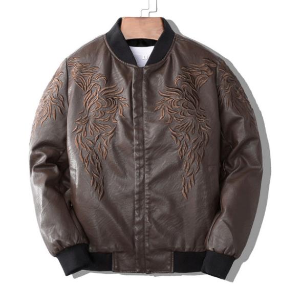 Breathable Winter mens classic leather jackets Floral Patterned Fully Lined