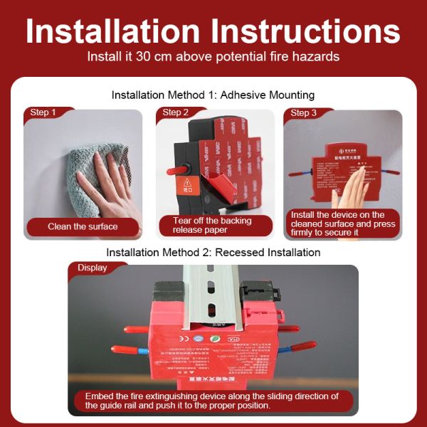Snap-on Thermal Aerosol Automatic Fire Suppression Sticker 20g Agent 0.2m³ Coverage 170℃ Auto Start EN 15276 Certified Rail & Adhesive Mount 10-Year Lifespan for Meter Box Distribution Cabinet EV Char
