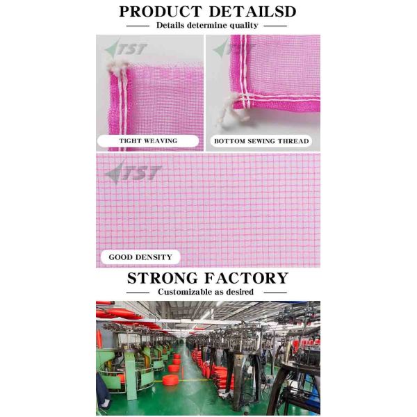 Customized Size Pink Color PE Garlic Packaging Net Bags For Ginger Packing