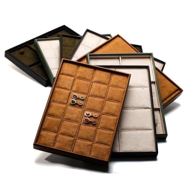 Large Capacity Practical PU Leather Jewelry Exhibition Props Luxury Display Tray