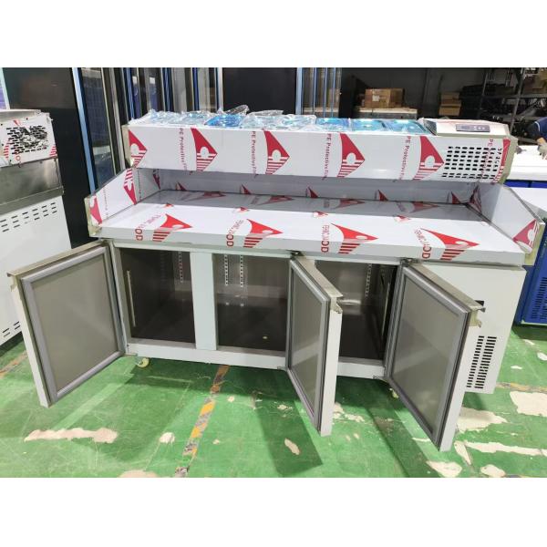 1.8M Salad Worktable 3 Doors Undercounter Refrigerated Pizza Prep Table with Top Display