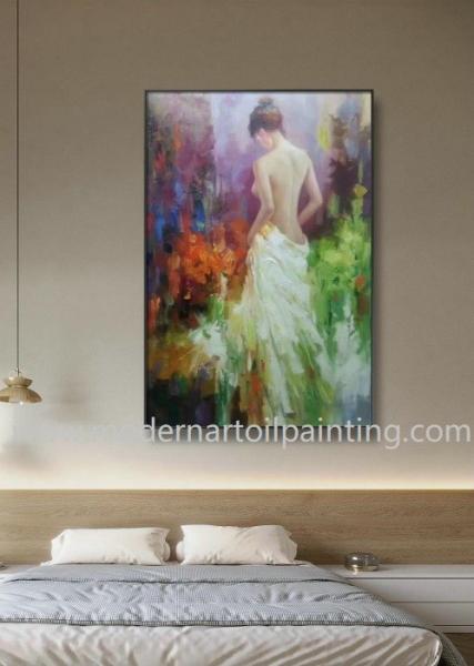 Hand Painted Modern Canvas Woman Oil Painting For Interior Decoration 24 X 36