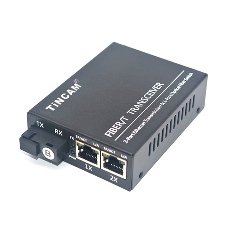 TiNCAM Factory  10/100Mbps 1 Fiber 2 PoE Port Fiber Media Converter IEEE 802.3af/at 20km Single Mode Single Fiber 1310nm SC 48W Power Adapter TBC-PSF4312E-S20A