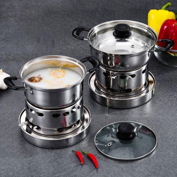 Fashion Simple Stainless Steel Hot Pot Kitchen Hotel Single Portable Alcohol Stove Self Service Hot Pot Set