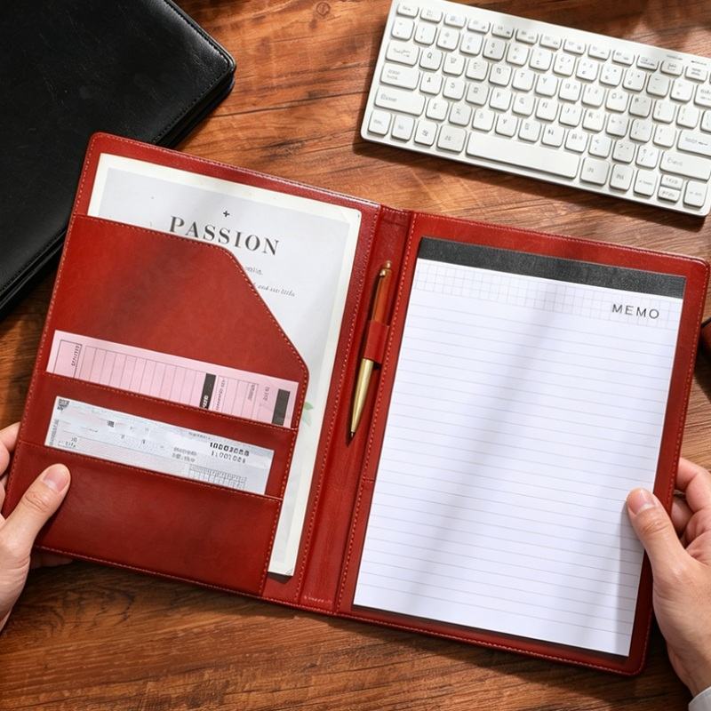 Custom A4 PU Leather Multi‑Function Clipboard Folder, Business Conference Writing Pad A4 Document Organizer