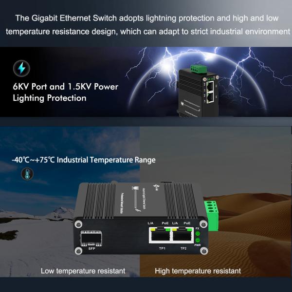 Внешний промышленный преобразователь СМИ PoE 2 порт 10/100/1000T 802.3at 30w к 1 порту 100/1000x SFP