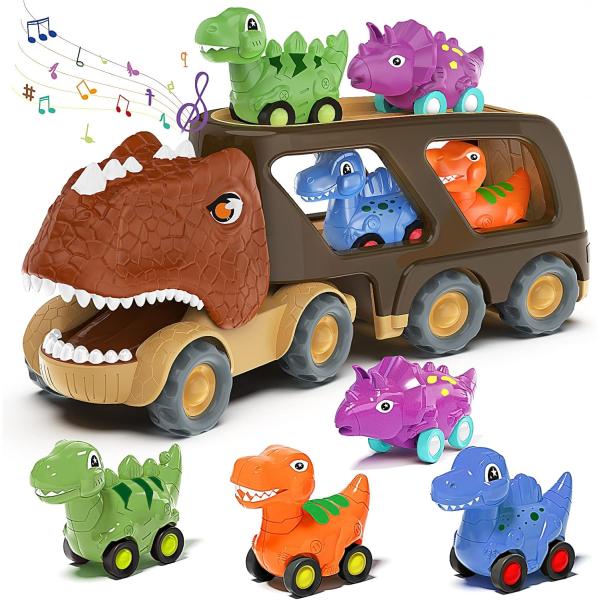 Carrinho de transporte de força de atrito puxar para trás carro dinossauro carro brinquedo para crianças e crianças pequenas