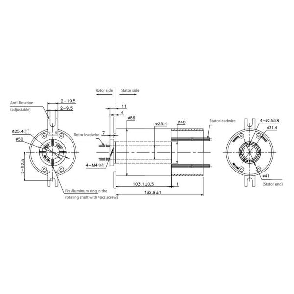 Power & Encode 18 Circuits Through Bore Slip Ring IP51 Speed 20rpm