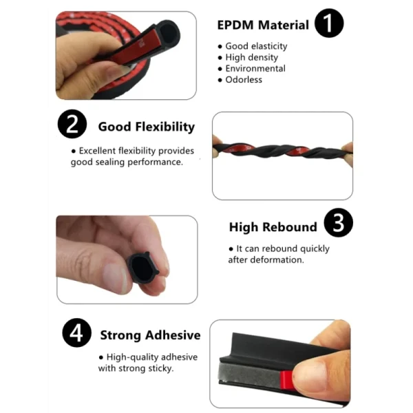 Black Weather Stripping Seal Strip for Doors/Windows D Z P Rubber Self-Adhesive Weatherstrip Gap Blocker