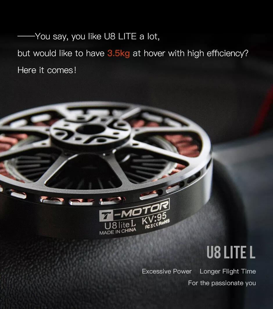 T-MOTOR U8 Lite L KV95 110 Power High Torque Efficiency Waterproof Brushless Motor Manned Multi Axis DIY