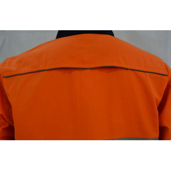 Men's 100%Cotton Twill Two Tone Orange/Navy Work Shirt Long Sleeve Mesh Back Patch Reflective Tape Chest Pockets
