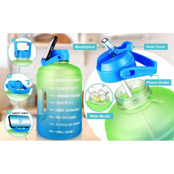 Gallon Water Bottle With Time Marker BPA Free, Motivational Large Water Jug Leak Proof Huge Water Container