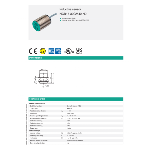 PEPPERL+FUCHS NCB15-30GM40-N0 Inductive Sensor for Industrial Automation with Plastic Material and One Year Warranty