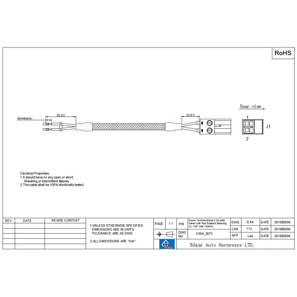 Premium Screw Terminal Block with Durable Red Braided Sleeving