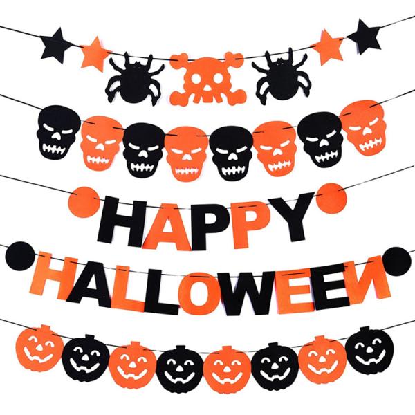 Home Decoration Felt Flag Banner Happy Halloween Party