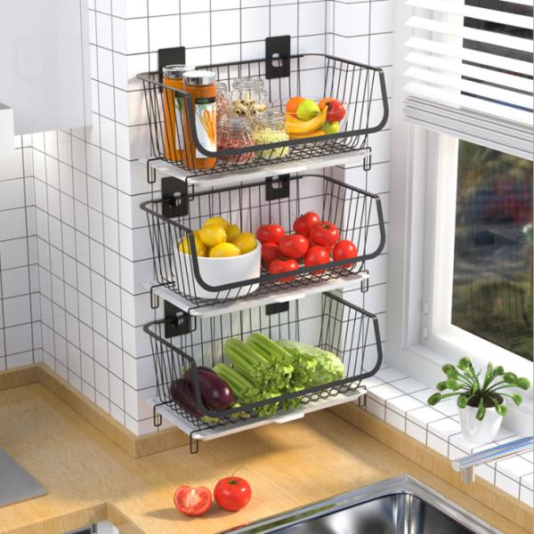 Wall Hanging 20KG Bearing 41cm Length Steel Kitchen Basket Rack