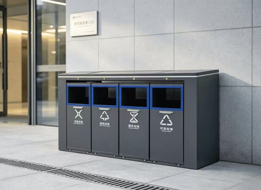 Customizable Solar Powered Garbage Bins Phone Charging Solar Powered Trash Compactor Smart Sorting