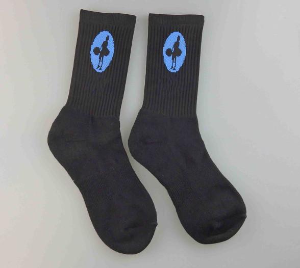 Jacquard Logo Mens Black Sports Socks Standard Thickness Custom Sport Socks Canada