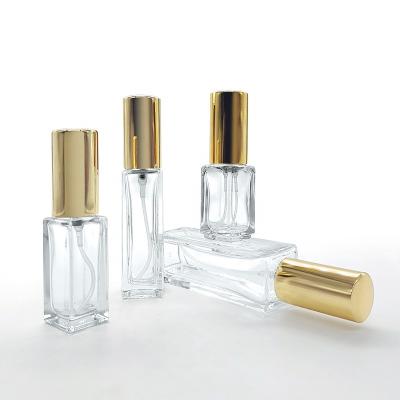 Clear Luxury Empty 3ml 5ml 8ml 10ml 15ml Refillable Thick Square Glass Perfume Bottle With Gold Sprayer Pump