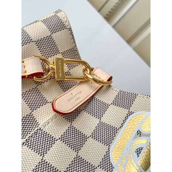 Белый холст LV Damier Azur пинка клеймил сумку ведра NéONoé MM сумки посыльного