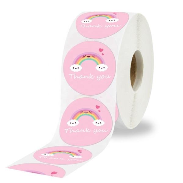 Custom Sticker Oil Resistant Cute Rainbow Thank You Sticker for Gift Decoration