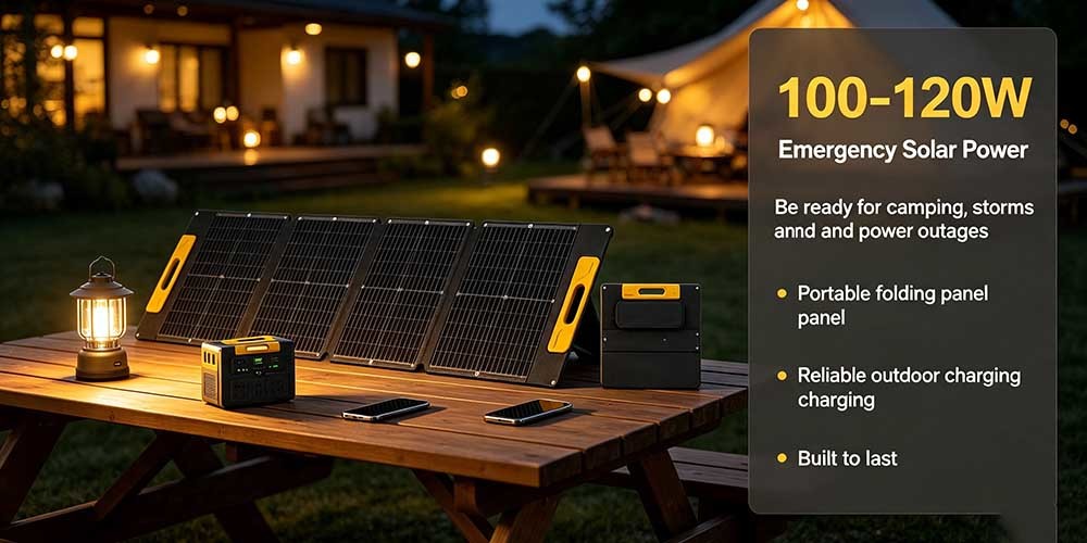 120W Compact Portable Folding Solar Charger, Monocrystalline Waterproof Solar Panel for Emergency Power Supply