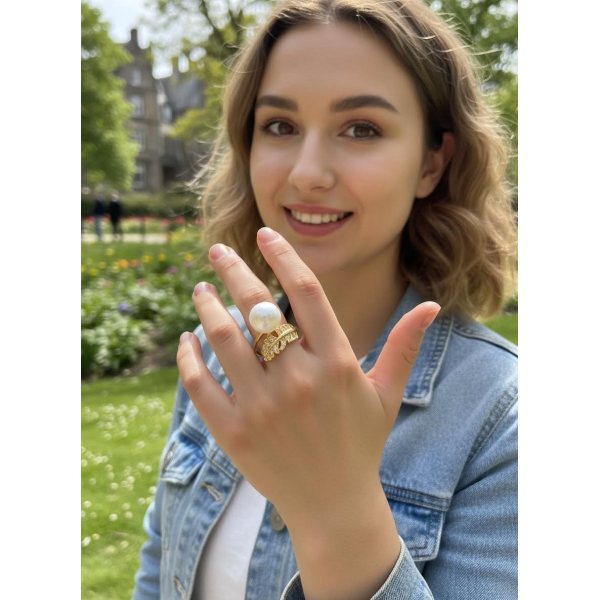 High quality wholesale Modern 925 silver natural freshwater pearl ring cute pearl ring set for women