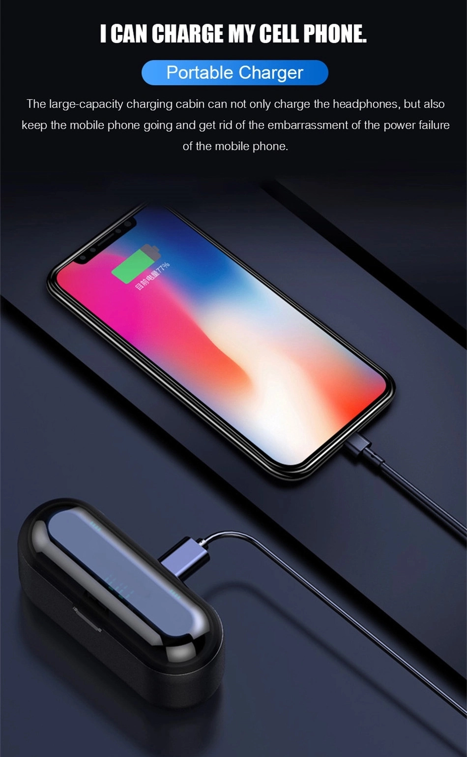 Наушник банка силы Bluetooth 5,0 с дисплеем СИД IPX7 водоустойчивым