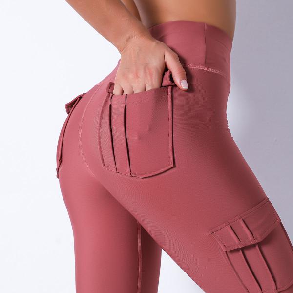 Multi-pocket solid color sexy buttocks yoga pants running pants sweat-wicking sweatpants