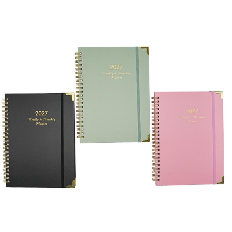 A5 Gold Spiral Bound Leather Daily Planner Refillable Task Management Journal Notebook
