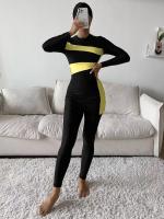 Maillot de bain musulman piquant jaune pour des dames Modest Islamic Swimwear Beach conservateur