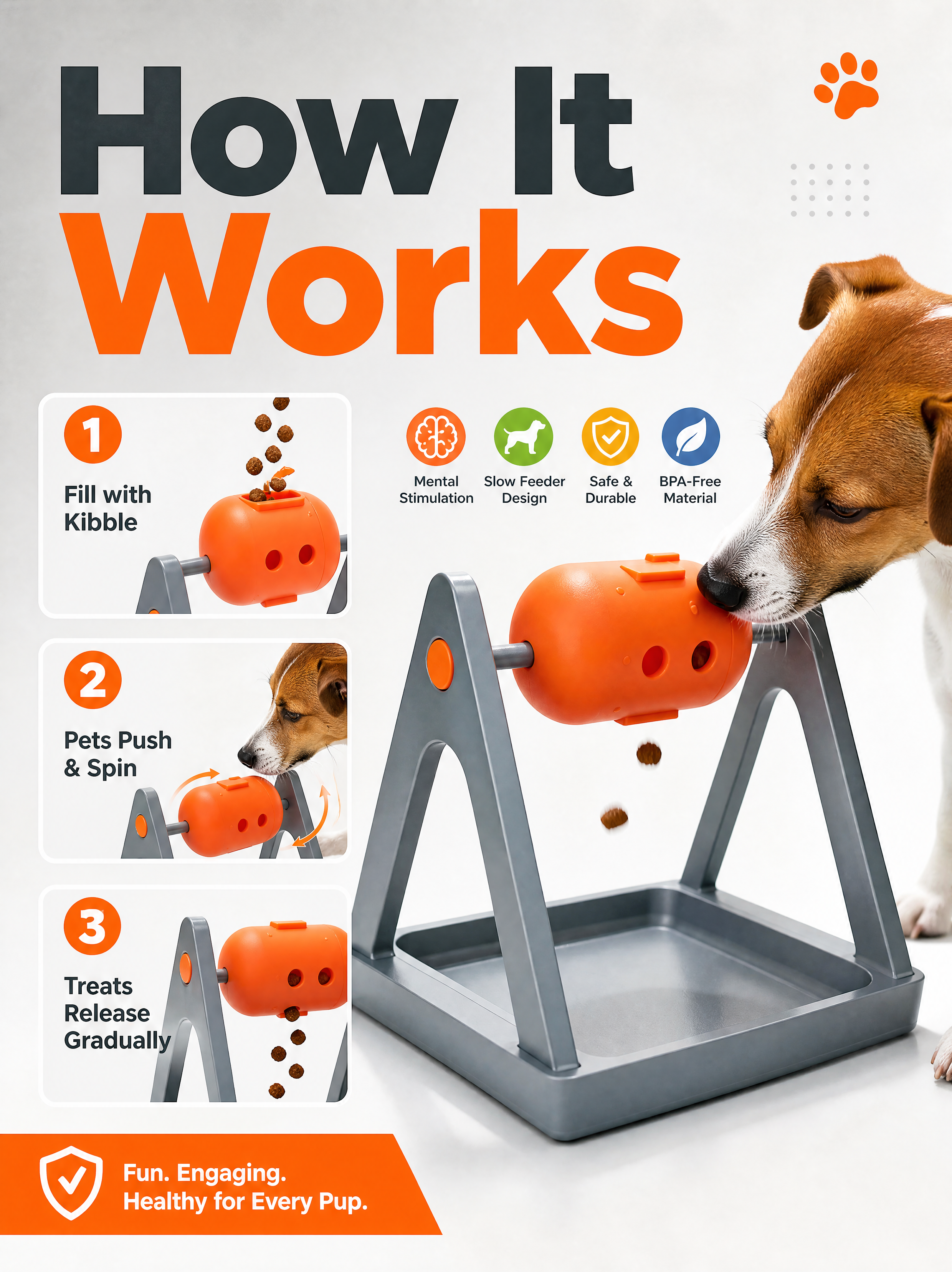 Smooth Layered Craft 3D Printed Pet Accessories with Detachable Orange Roller for Small Canine Training