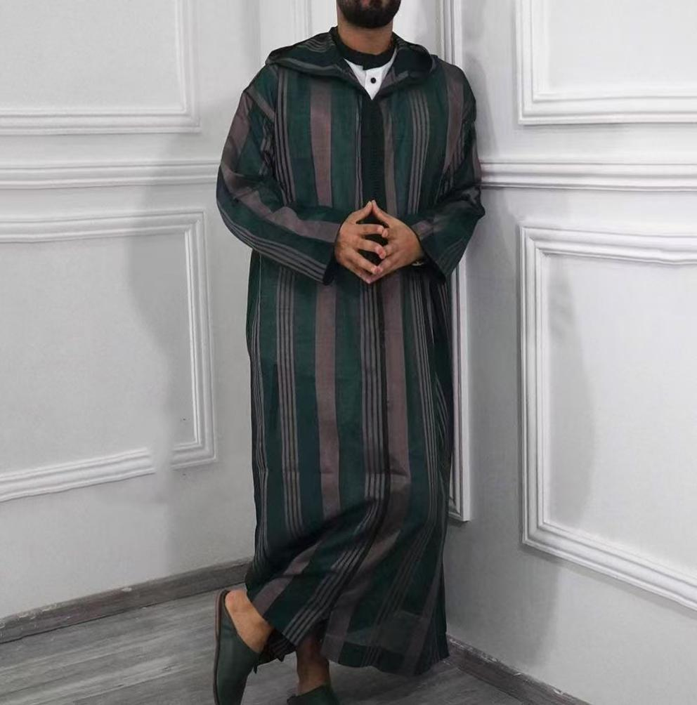 KM004  Middle Eastern Moroccan Style Men's White And Blue Color Blocked Clothing