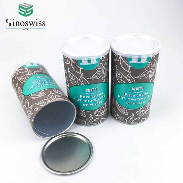 Food Grade Cocoa Powder Paper Cans Cylindrical Paper Box Packaging With Plastic Lid