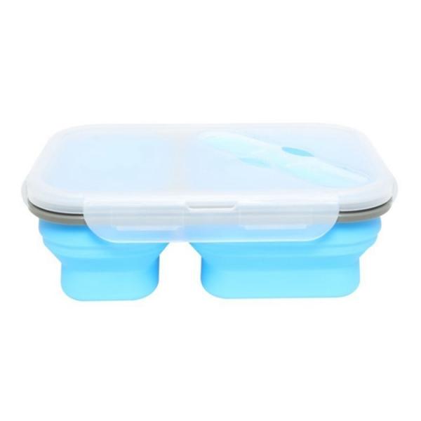 2 Compartments Silicone Kitchen Utensils Collapsible Bowl Lunch Box With Cover