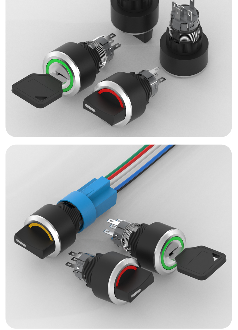 16/22mm LA22Y plastic illuminated push button switch, 2-speed/3-speed, self-reset/self-locking, 2 on 1 off, 2 on 2 off rotary switch