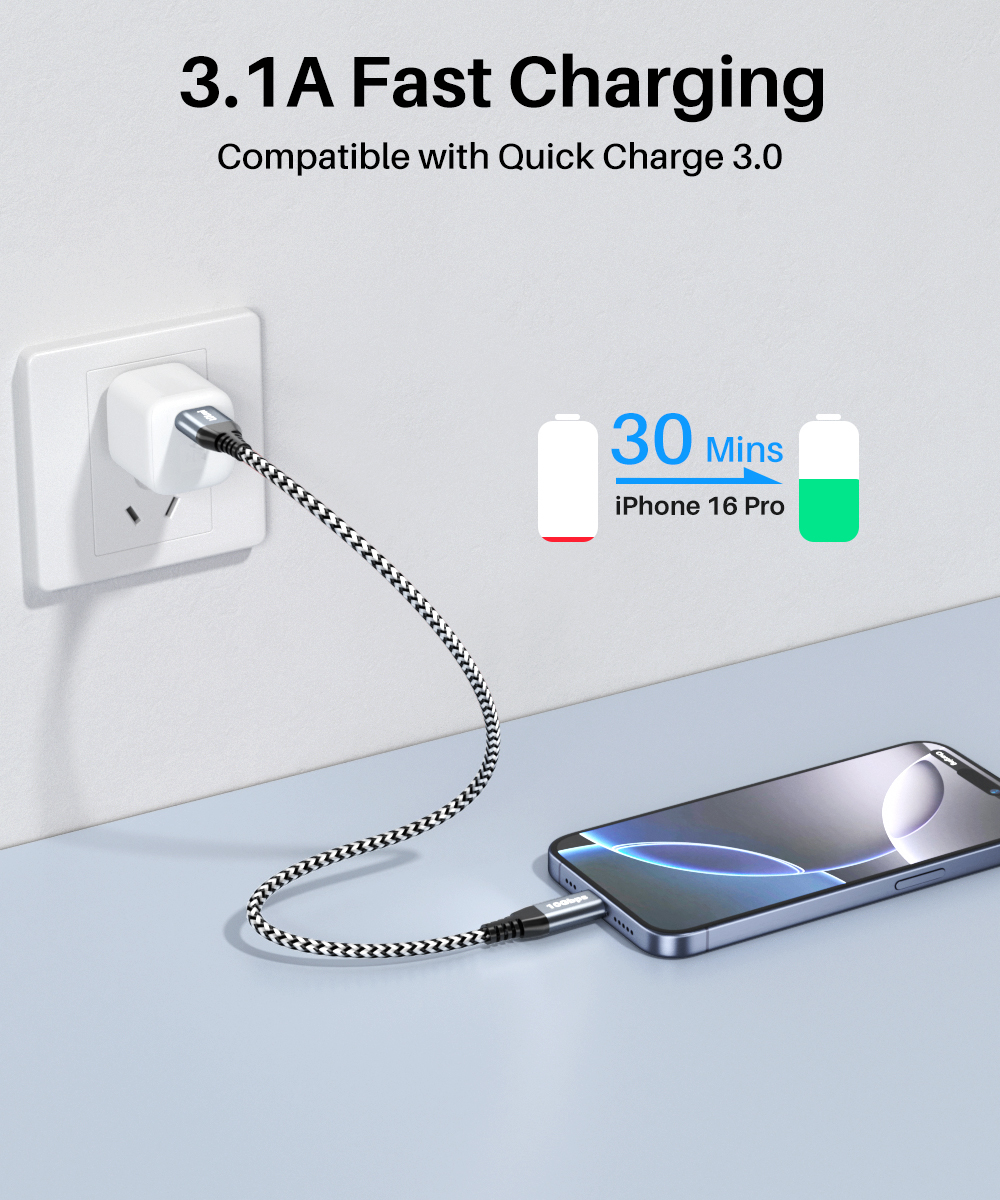 Fast Charging USB C 10Gbps Cable 0.5ft 3ft 6ft 10ft High Speed Data Transfer Cable For Phones Webcams Game