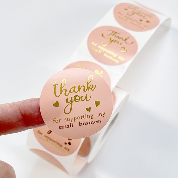 Hot Sale 1.5 Inch Gold Foil Thank You Label Round Circle Adhesive Vinyl Gift Thank You Label in Stock