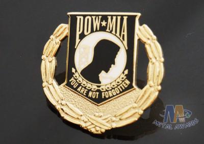 Custom Metal Hard Enamel Pow Mia Logo Lapel Pin Bages, Logo Effect Shiny Gold Silver Or Copper Plating
