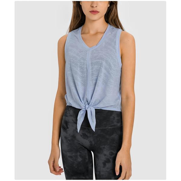 Jacquard Bandage Ladies Yoga Tops Sweat Wicking Fitness Sleeveless Short Tank Top