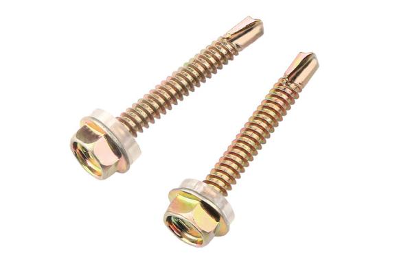 DIN7504K Yellow Chromated Steel Hexagon Flange Head Self Drilling Screws With EPDM Washer