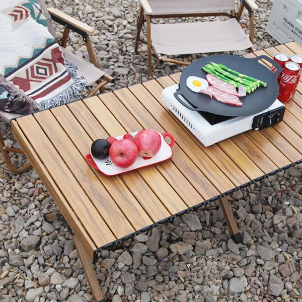 Aluminum Folding Camping Table 60x60cm 3.9kg Wood Grain