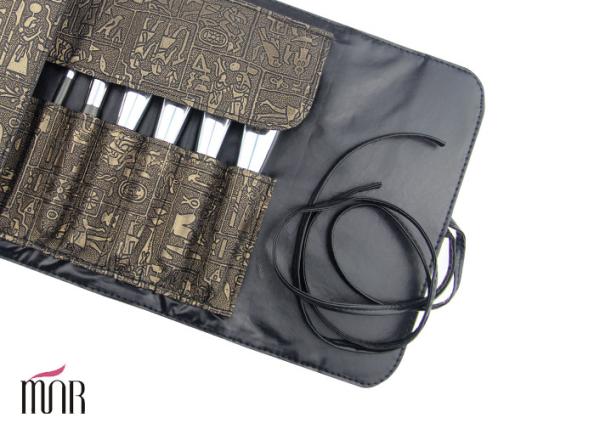 Gery Pu Leather Bag Package Makeup Brushes 16pcs With Aluminum Ferrule