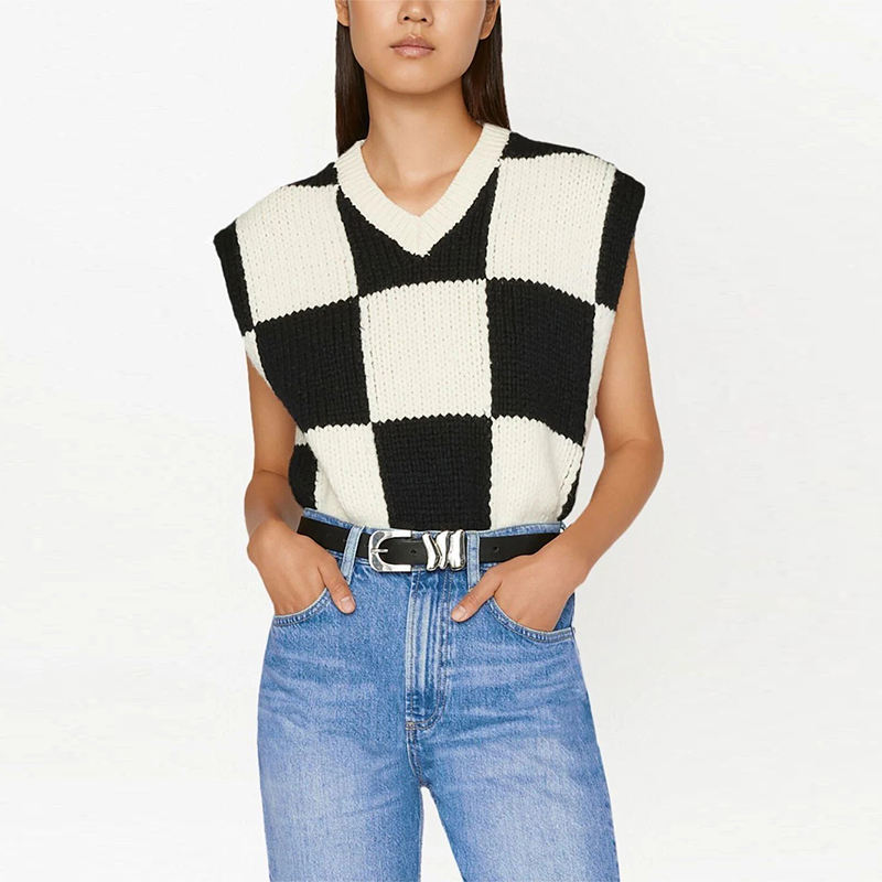 Two-Tone Merino Wool Knitted Vest Breathable Anti-Wrinkle Casual Pullover