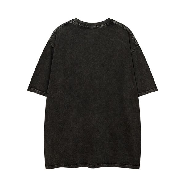 Custom High Quality Streetwear Crew Neck Tshirt Applique Patches Embroidery Acid Washed Vintage Tshirt
