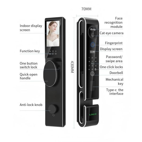 3D Fully Automatic Tuya Smart Door Lock with Multiple Unlock Methods and Language Support
