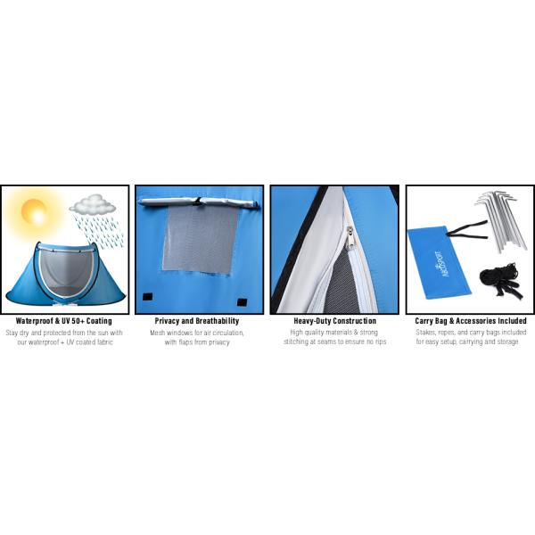 Pop Up Beach Tent, Portable Outdoor Beach Shade Tent, UPF 50+ Baby Beach Shelter, Easy Setup Windproof Waterproof